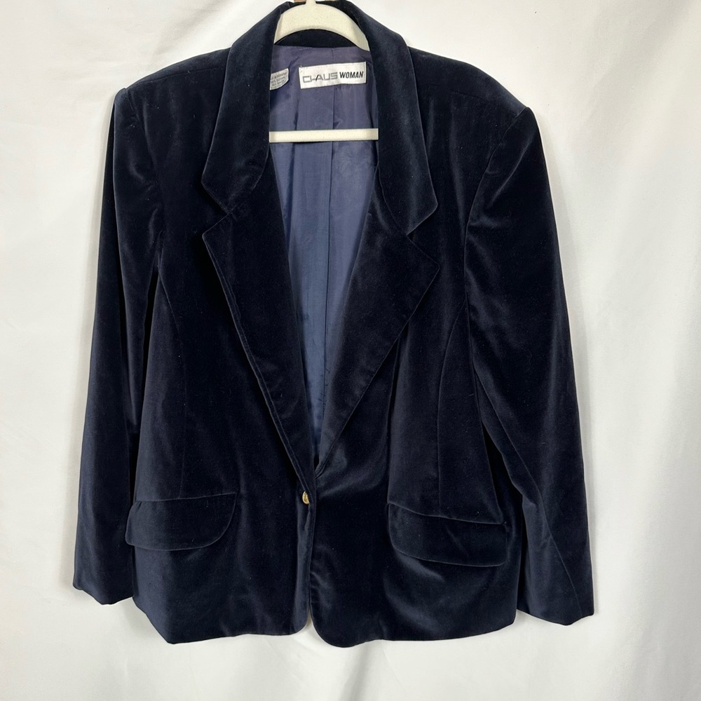 Vintage Velvet Navy Blazer Dark Academia Goth Glam Classic 24 W